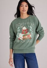 North Pole Book Club Embroidered Sweatshirt, C1037, small