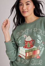 North Pole Book Club Embroidered Sweatshirt, C1037, small