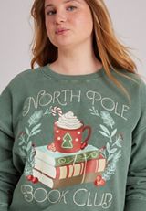 Plus Size North Pole Book Club Embroidered Sweatshirt, C1037, small