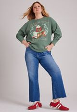 Plus Size North Pole Book Club Embroidered Sweatshirt, C1037, small