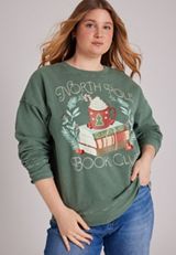 Plus Size North Pole Book Club Embroidered Sweatshirt, C1037, small