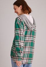 Plaid Flannel Hooded Button Front Shirt, C6146, small