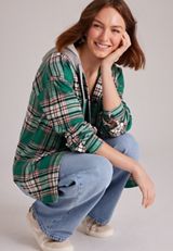 Plaid Flannel Hooded Button Front Shirt, C6146, small