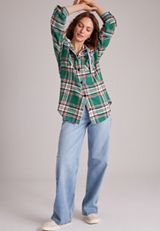 Plaid Flannel Hooded Button Front Shirt, C6146, small