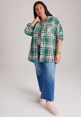 Plus Size Plaid Flannel Hooded Button Front Shirt, C6146, small