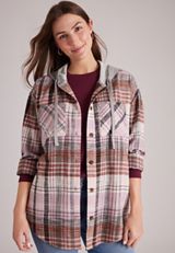 Plaid Flannel Hooded Button Front Shirt, C3828, small