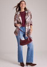 Plaid Flannel Hooded Button Front Shirt, C3828, small