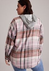 Plus Size Plaid Flannel Hooded Button Front Shirt, C3828, small