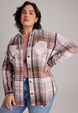 Plus Size Plaid Flannel Hooded Button Front Shirt, C3828, small