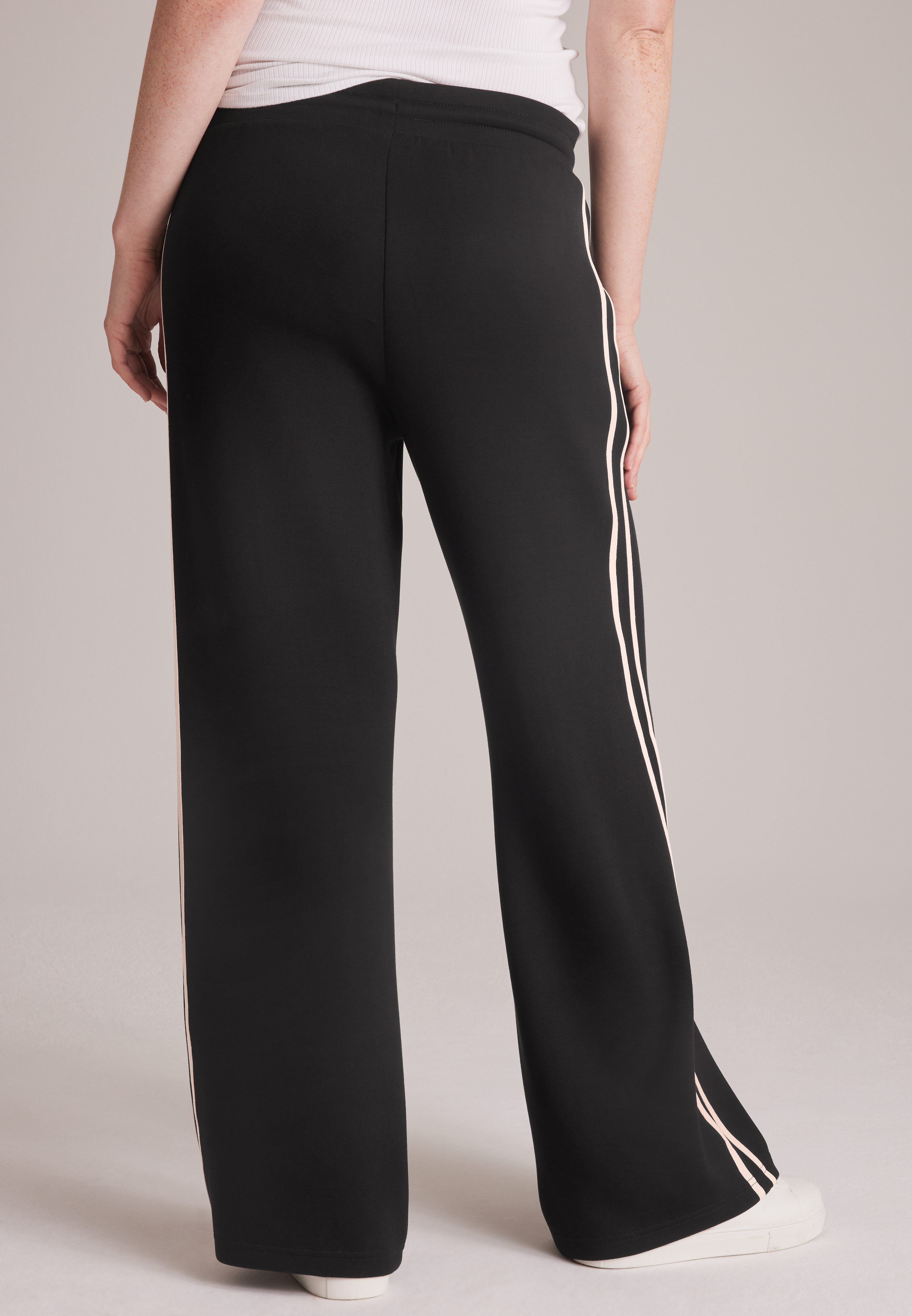 Cloud Scuba Knit Track Stripe Wide Leg Pants, C106, large