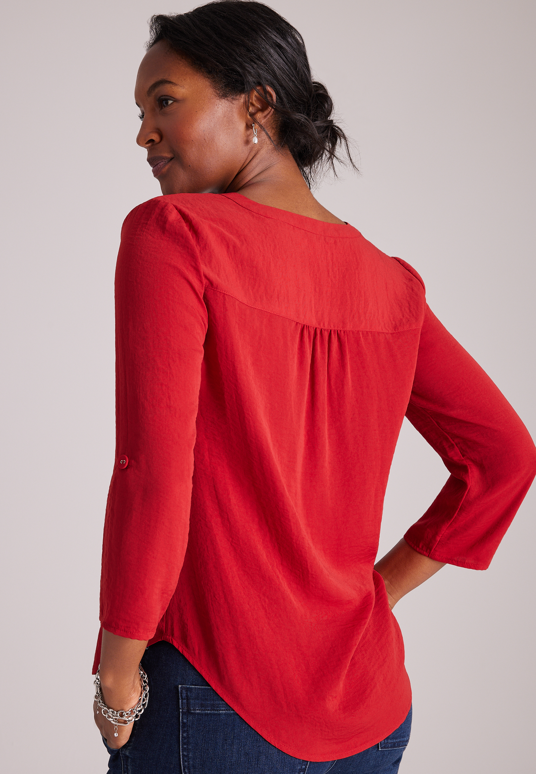 Atwood 3/4 Sleeve Notch Neck Blouse, C5006, large