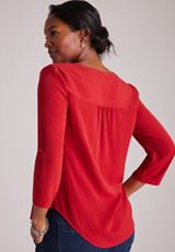 Atwood 3/4 Sleeve Notch Neck Blouse, C5006, small