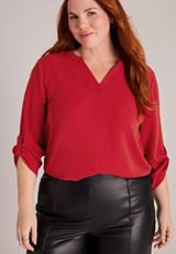 Plus Size Delton Textured Short Sleeve Zip Back Blouse, C5006, small