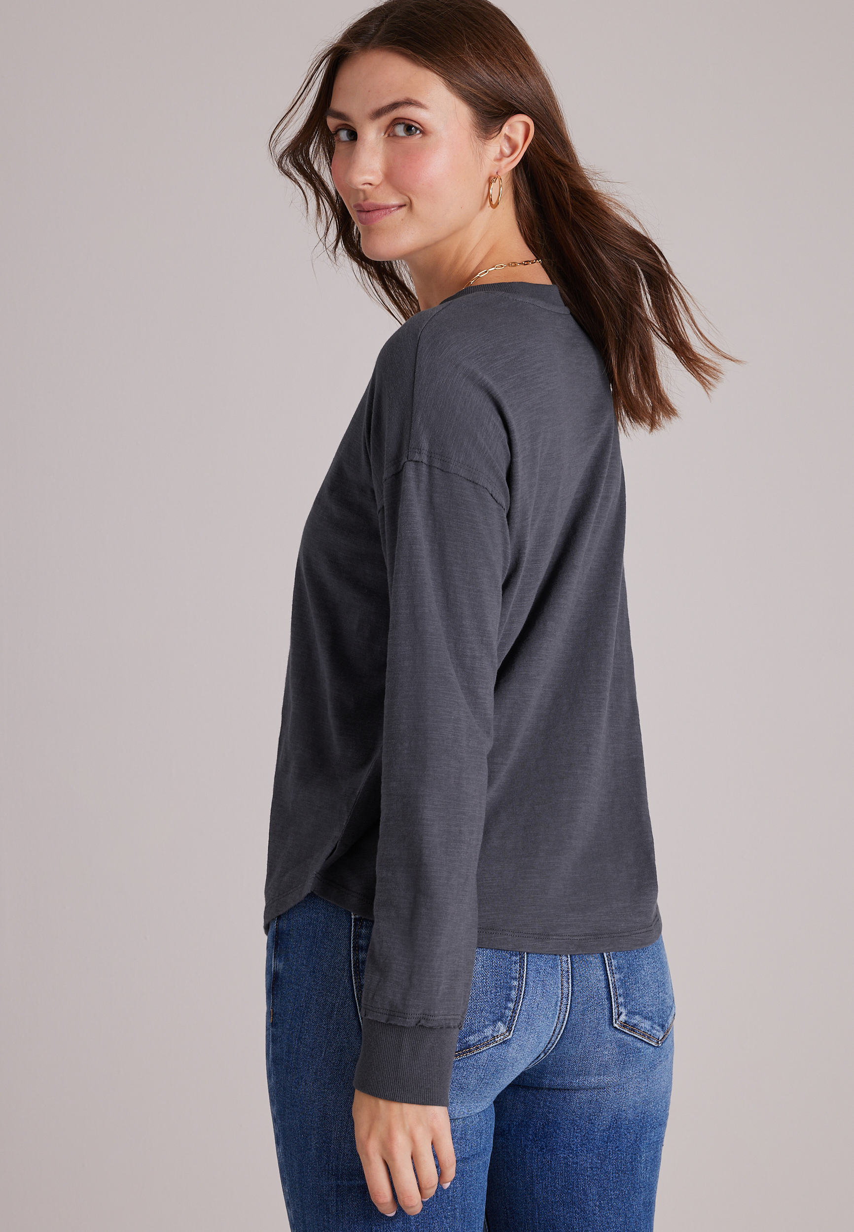 24/7 Cotton Relaxed Long Sleeve Tee, C6125, large