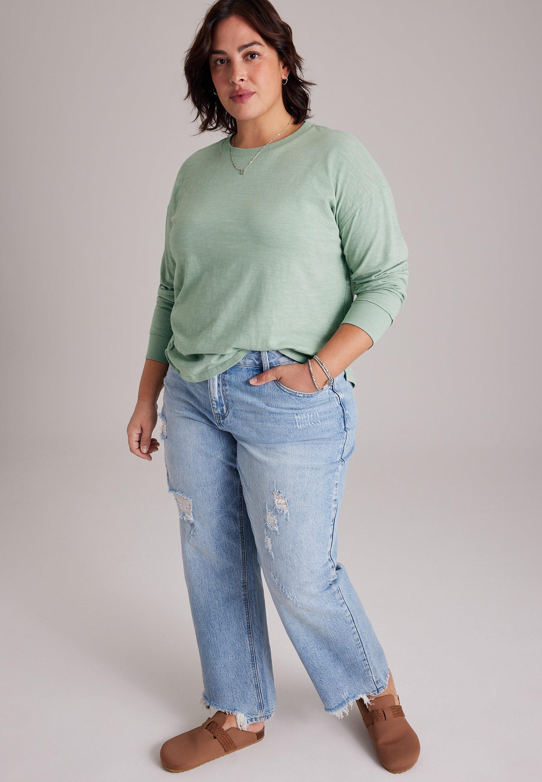 Plus Size 24/7 Cotton Relaxed Long Sleeve Tee, C5784, large