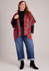 Plaid Hooded Blanket Kimono, C5679, small