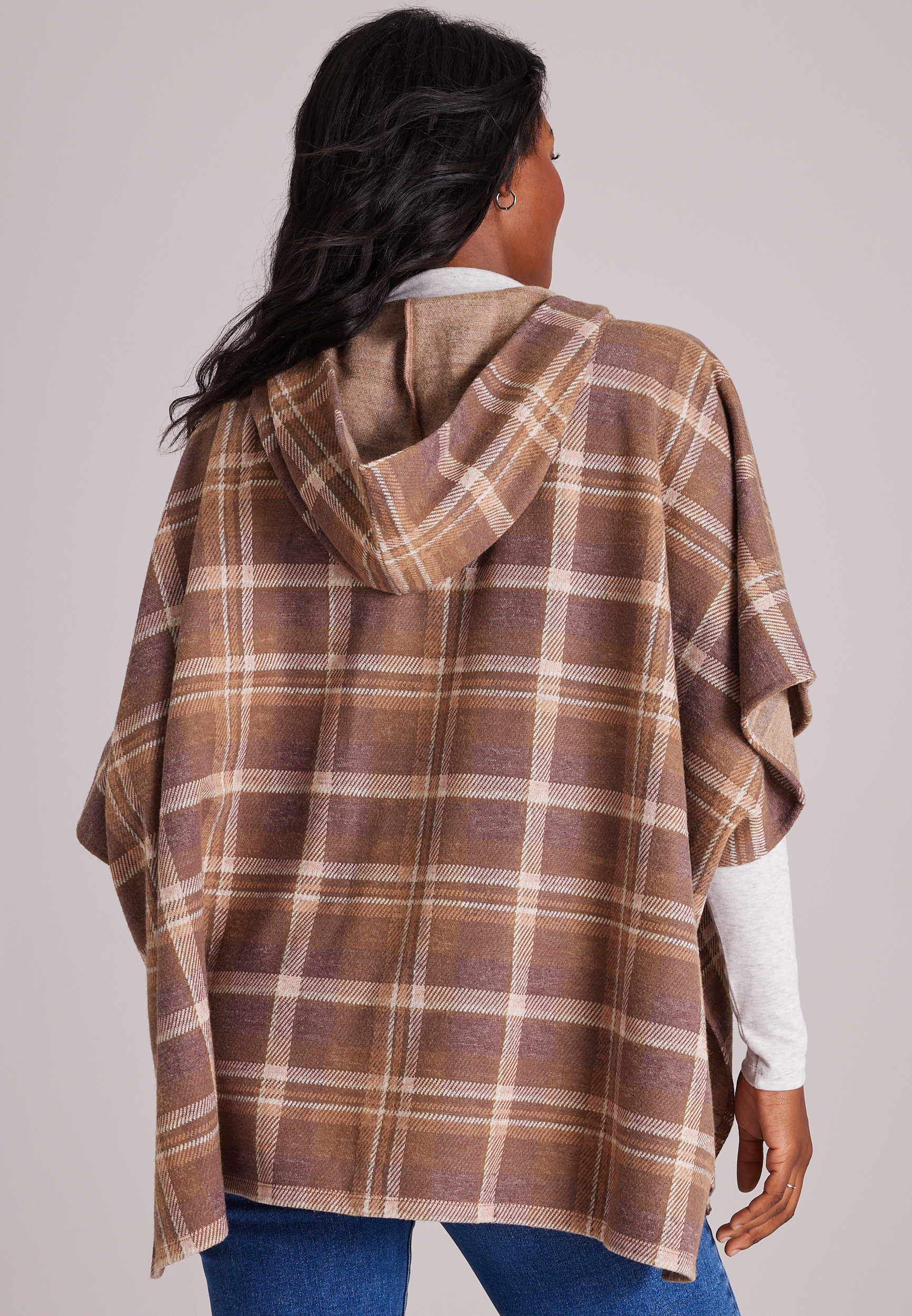 Plaid Hooded Blanket Kimono, C9248, large