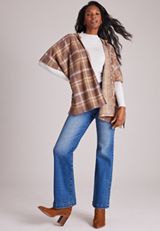 Plaid Hooded Blanket Kimono, C9248, small