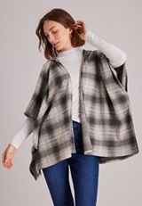 Plaid Hooded Blanket Kimono, C9503, small