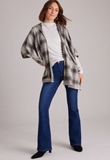 Plaid Hooded Blanket Kimono, C9503, small