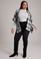 Plaid Hooded Blanket Kimono, C9503, small