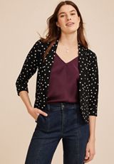 Versa Polka Dot 3/4 Sleeve Cropped Blazer, C1756, small