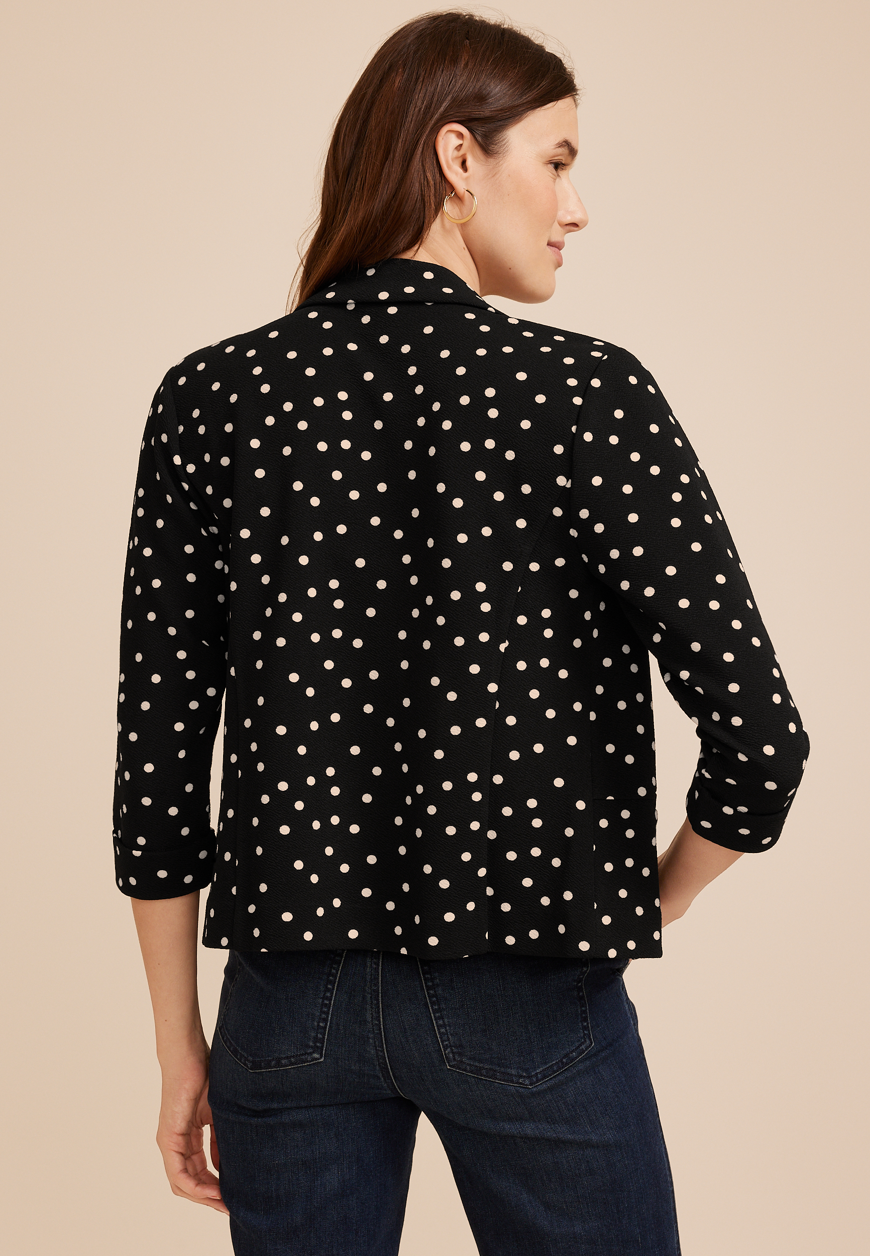 Versa Polka Dot 3/4 Sleeve Cropped Blazer, C1756, large
