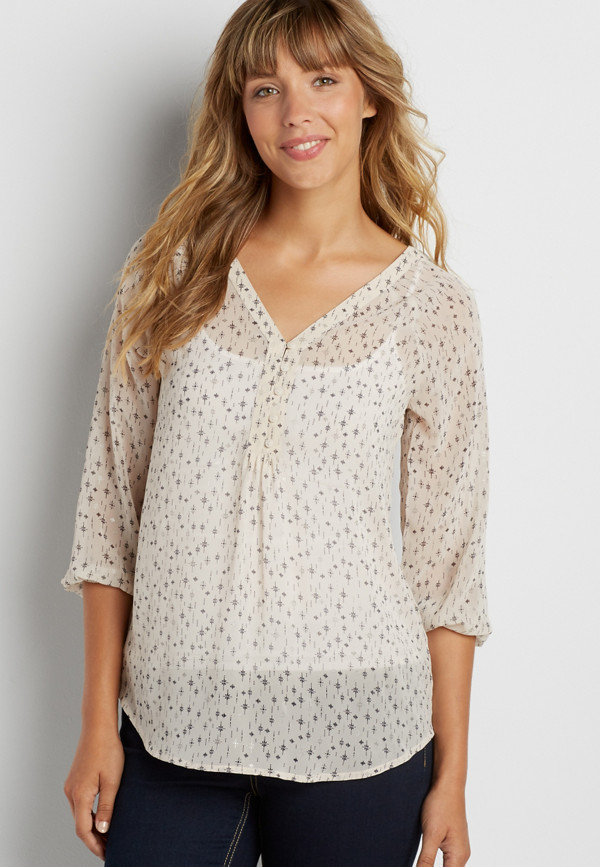 the perfect patterned blouse with metallic shimmer | maurices