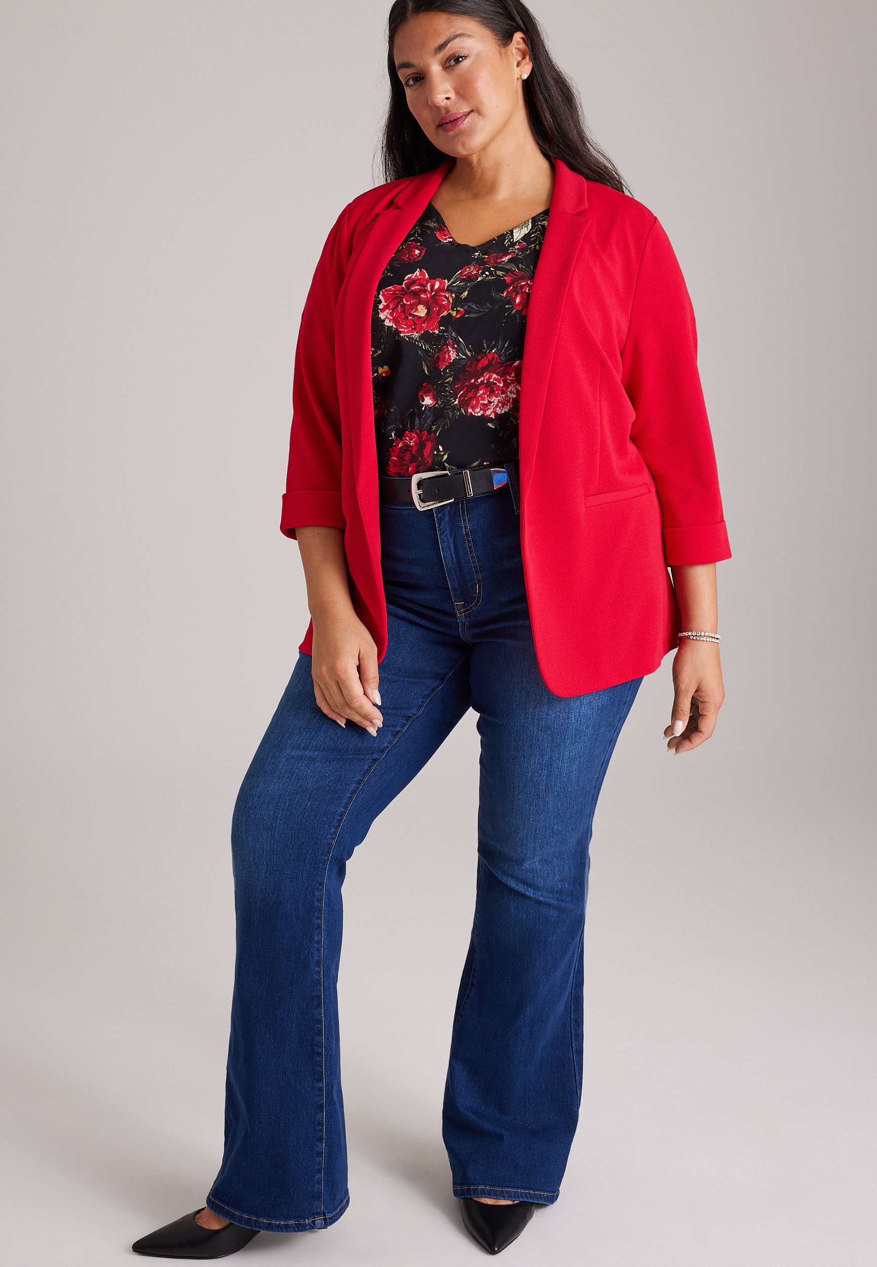 Plus Size Versa 3/4 Sleeve Open Front Blazer, C1631, large