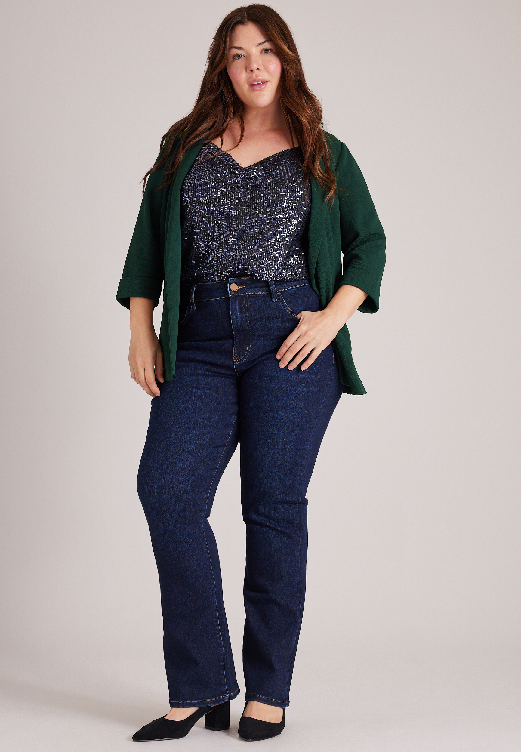 Plus Size Versa 3/4 Sleeve Open Front Blazer, C7147, large