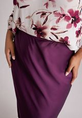 Plus Size Lace Trim Satin Midi Skirt, POTENT PURPLE, small