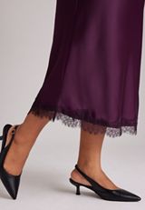 Plus Size Lace Trim Satin Midi Skirt, POTENT PURPLE, small