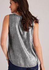 Silver Metallic Lace Trim V-Neck Tank, C3621, small