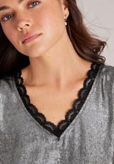 Silver Metallic Lace Trim V-Neck Tank, C3621, small