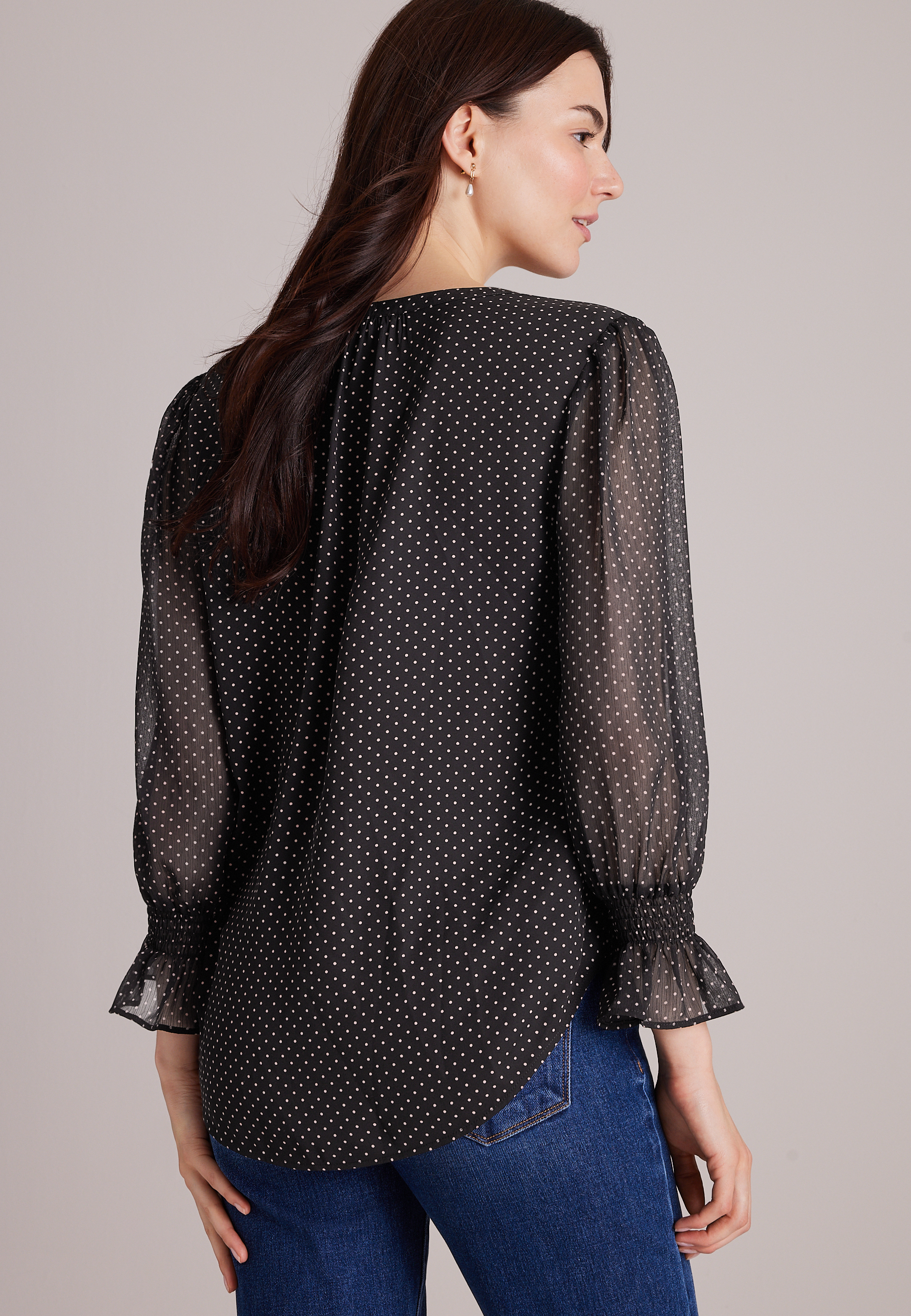 Polka Dot Notch Neck Peasant Blouse, C5292, large