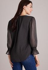 Polka Dot Notch Neck Peasant Blouse, C5292, small