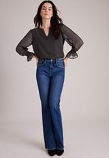 Polka Dot Notch Neck Peasant Blouse, C5292, small