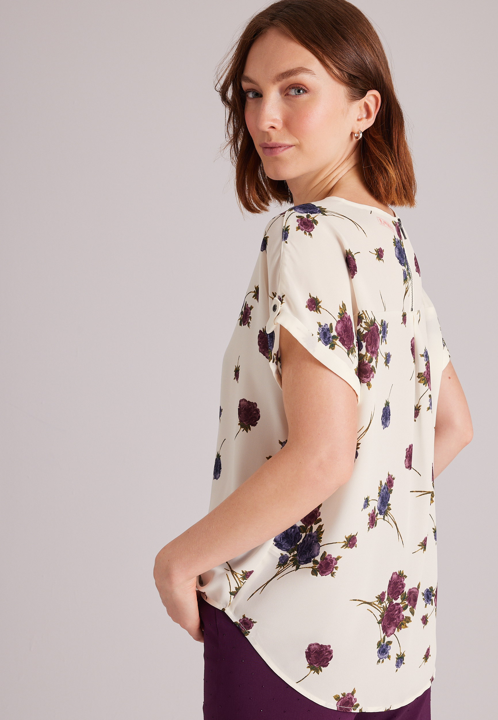 Delton Zipper Back Floral Blouse, C1524, large