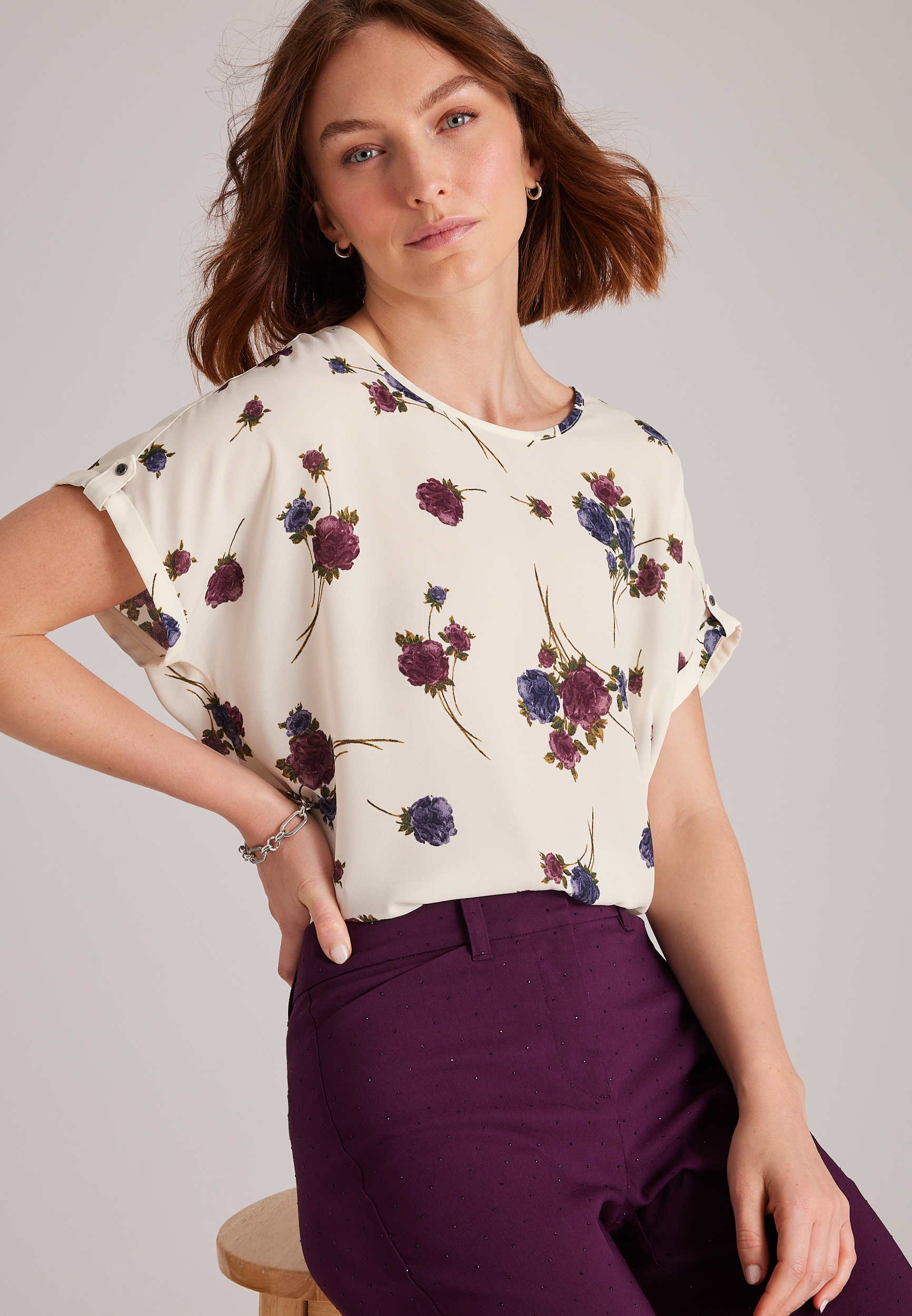 Delton Zipper Back Floral Blouse, C1524, large