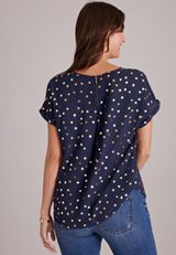 Delton Gold Foil Polka Dot Zip Back Blouse, C54, small