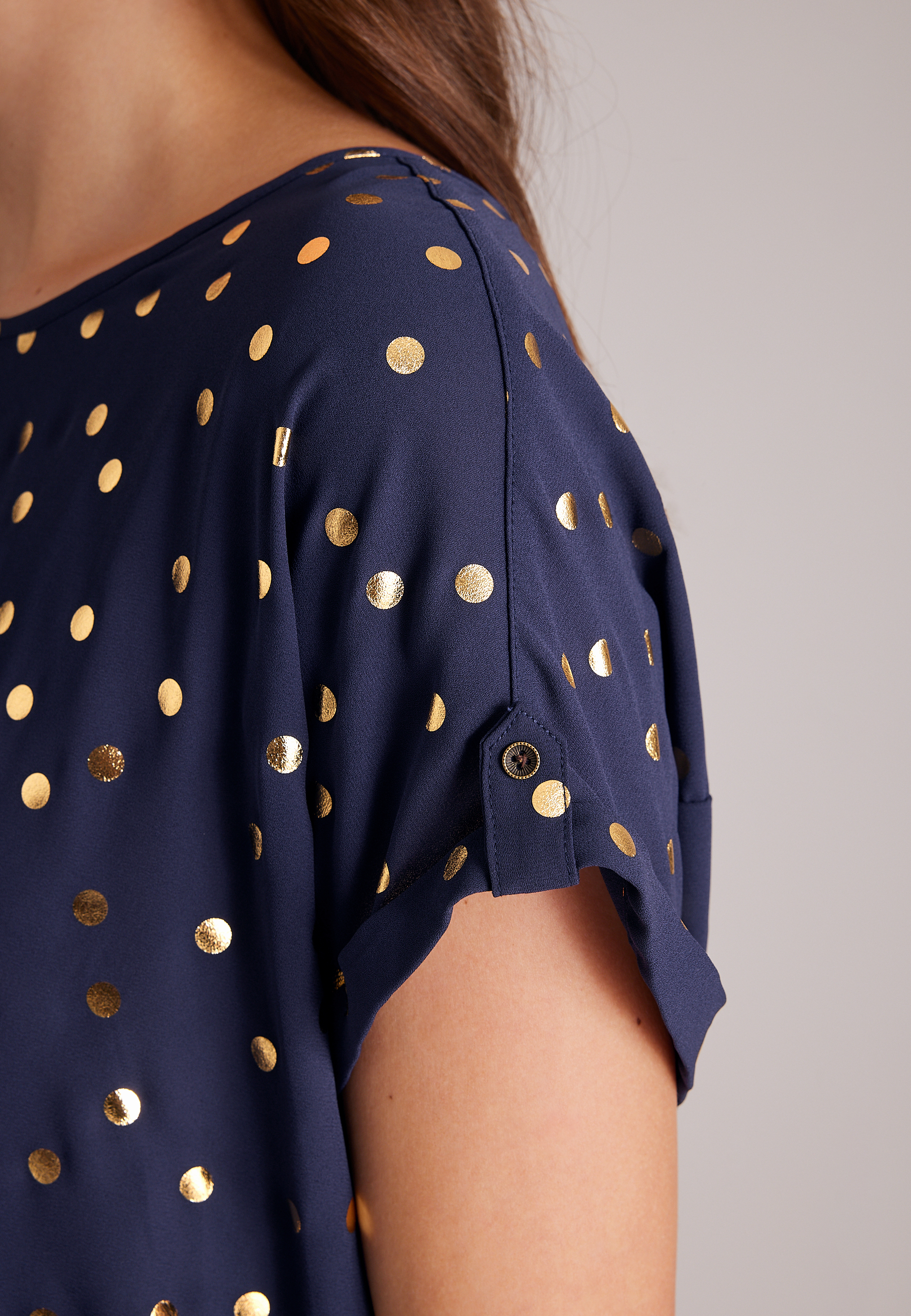 Delton Gold Foil Polka Dot Zip Back Blouse, C54, large