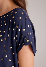 Delton Gold Foil Polka Dot Zip Back Blouse, C54, small
