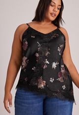 Plus Size Studio Y Floral Lace Satin Tank Top, C1756, small