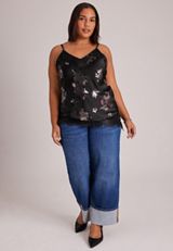 Plus Size Studio Y Floral Lace Satin Tank Top, C1756, small