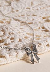 Silver Rhinestone Bow Necklace, C431, small