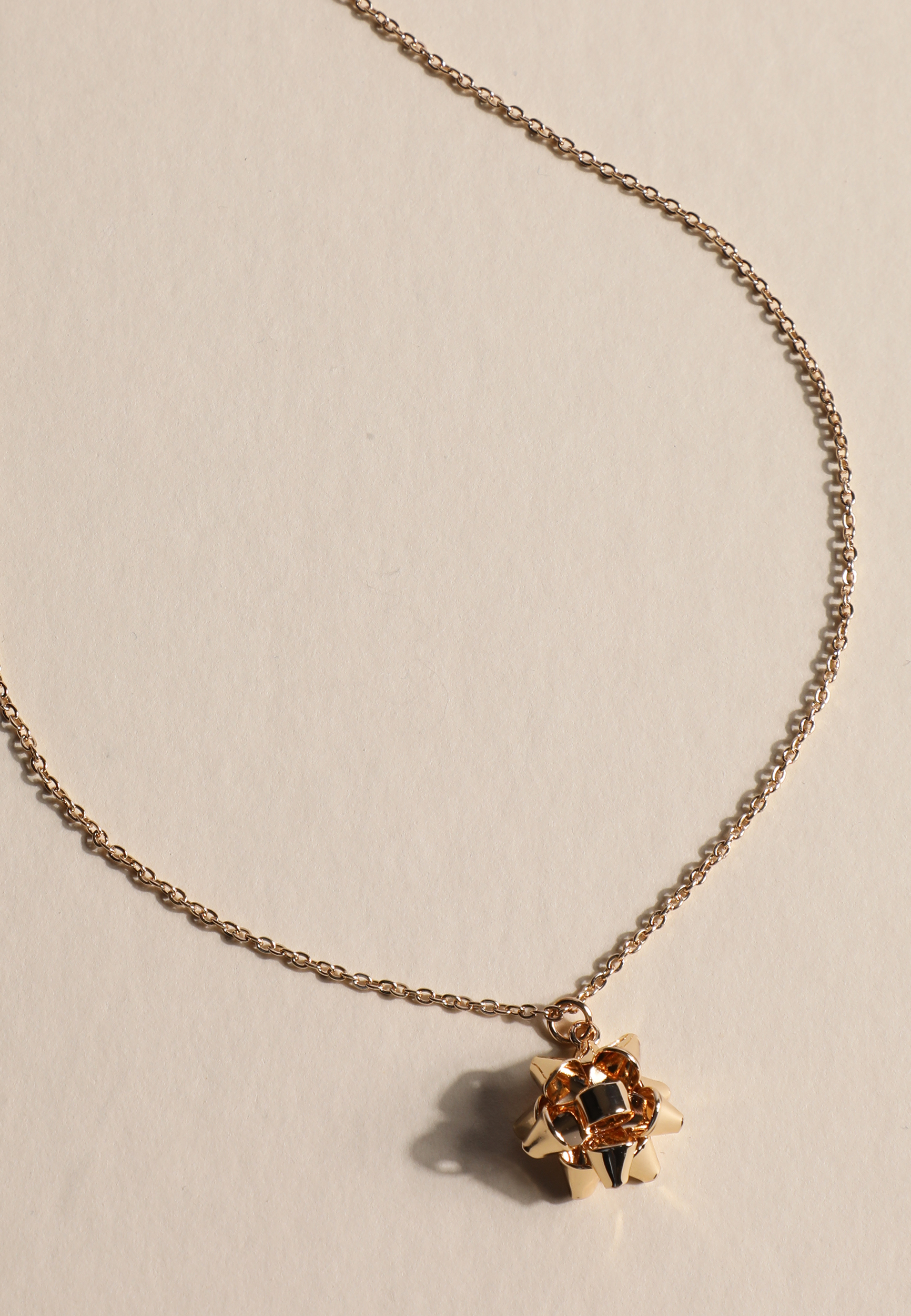 Gold Gift Bow Pendant Necklace, C605, large