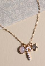Gold And Pink Candy Cane Charm Necklace, C605, small
