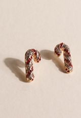 Gold Rhinestone Candy Cane Stud Earrings, C7543, small