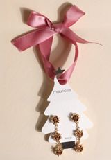 Gold Christmas Bow Triple Drop Earrings, C605, small