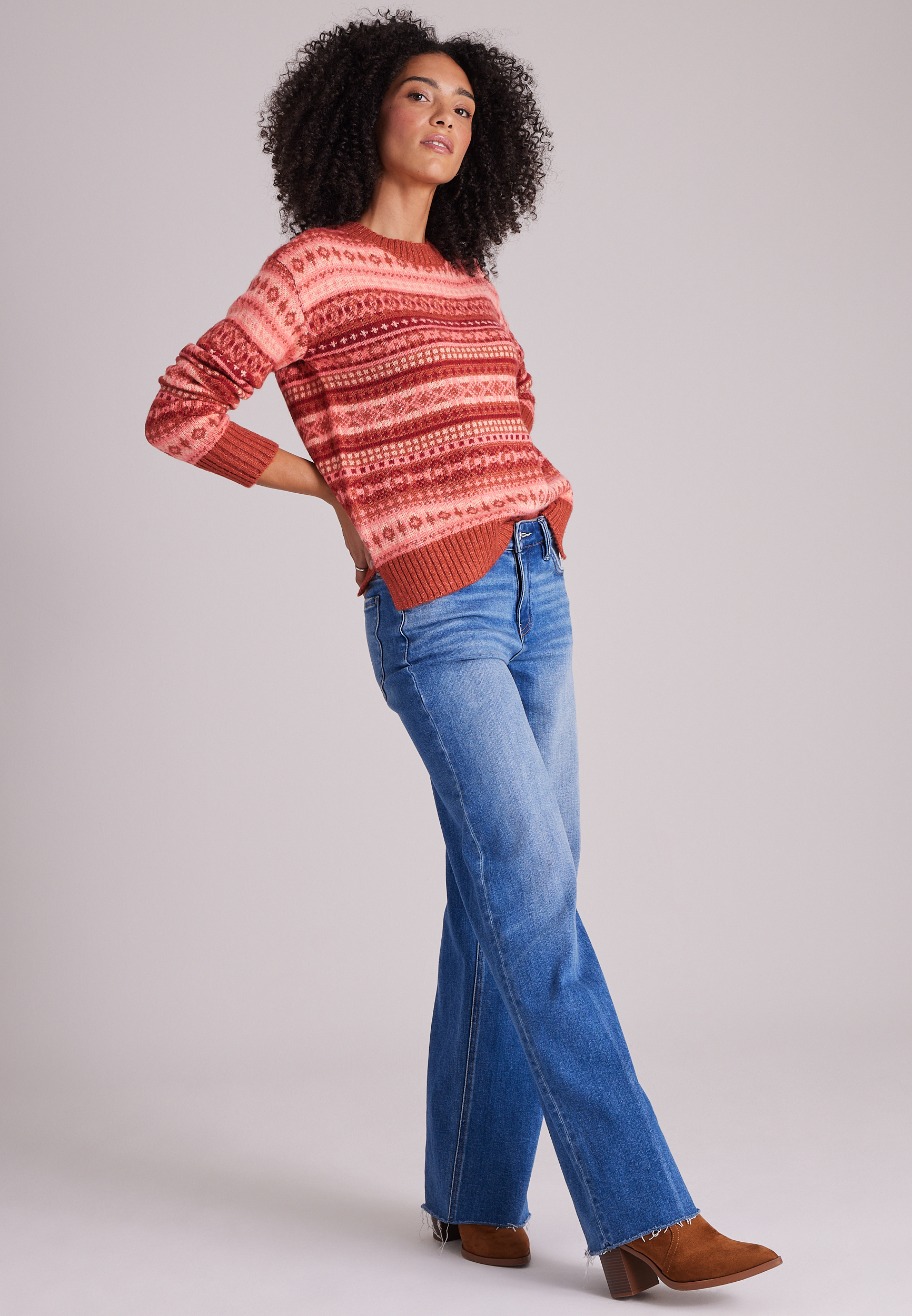 Mixed Stripe Fair Isle Sweater, C7514, large